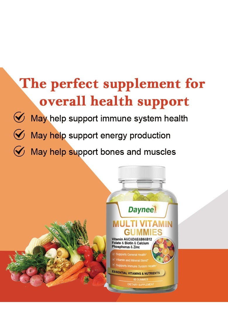 Daynee Multi Vitamins ,Health Support  With Vitamin A&C&D&E&B6&B12 Folate & Biotin & Calcium Phosphorus & Zinc ,Dietary Supplement 60 Gummies - Image 2