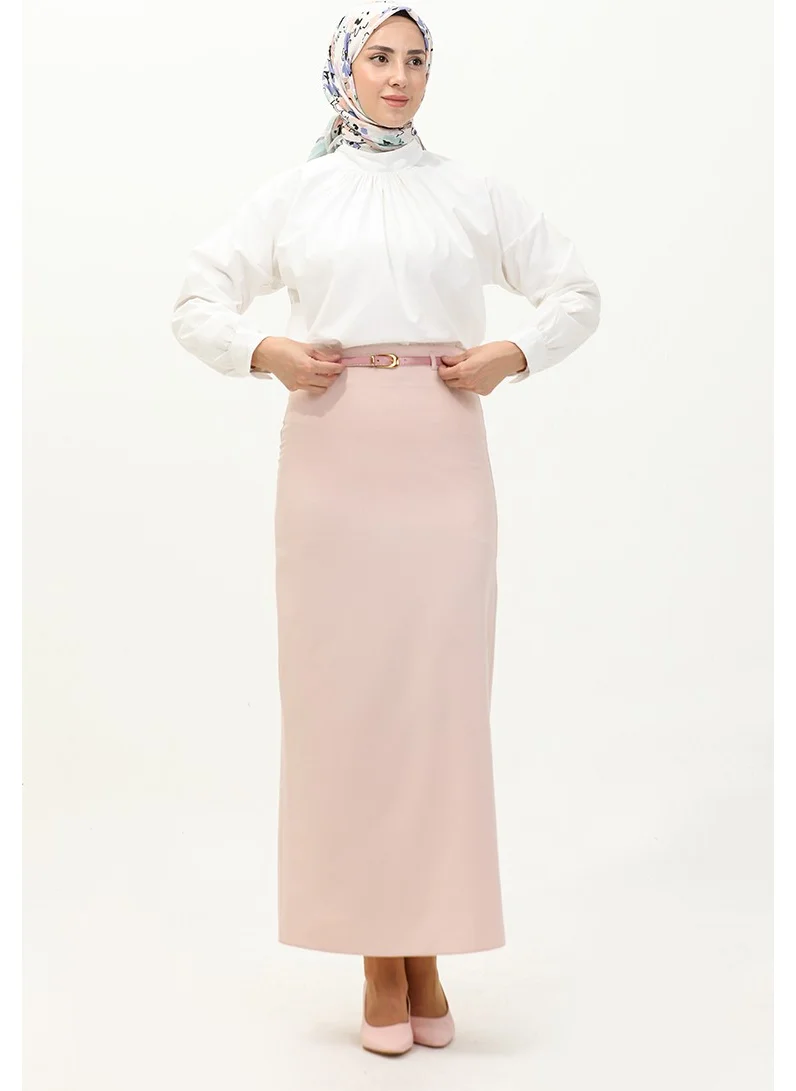 Sefa Merve Belted Pencil Skirt 2247-04 Powder
