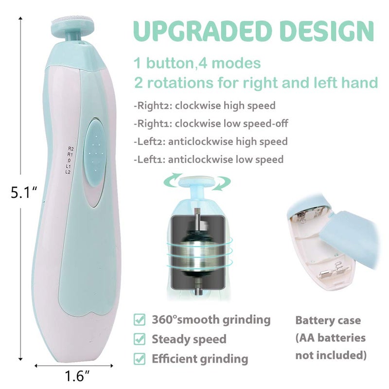 Consevisen Baby Nail Trimmer Electric Nail File Baby Nail Clippers, Safe Nail Filer Grinder Kit for Newborn Infant Toddler Kids or Adults Toes Fingernails Care Trim Polish, with Led Light and 10 Grinding Heads - Image 3