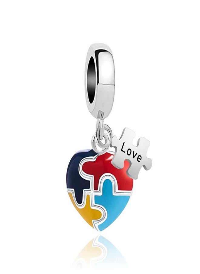 OutstandLong Autism Awareness Charm Puzzle Piece Enamel ASD Bead Heart Love Pandora Charms for European Charm Bracelet - Image 1