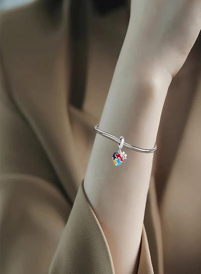 OutstandLong Autism Awareness Charm Puzzle Piece Enamel ASD Bead Heart Love Pandora Charms for European Charm Bracelet - Image 2
