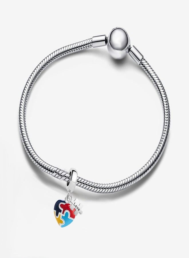 OutstandLong Autism Awareness Charm Puzzle Piece Enamel ASD Bead Heart Love Pandora Charms for European Charm Bracelet - Image 3