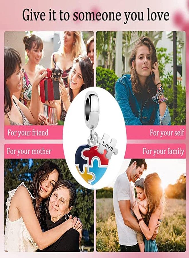 OutstandLong Autism Awareness Charm Puzzle Piece Enamel ASD Bead Heart Love Pandora Charms for European Charm Bracelet - Image 5