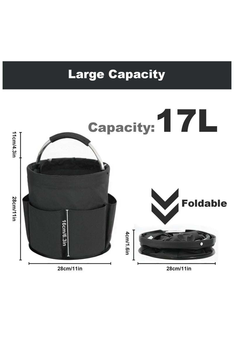 Cleaning Caddy with Handle, Cleaning Products Organiser, 17L Foldable Storage Basket, Cleaning Caddy Organiser, Portable Multi Cleaning Bucket Bag for Home, Garden (Black) - Image 5