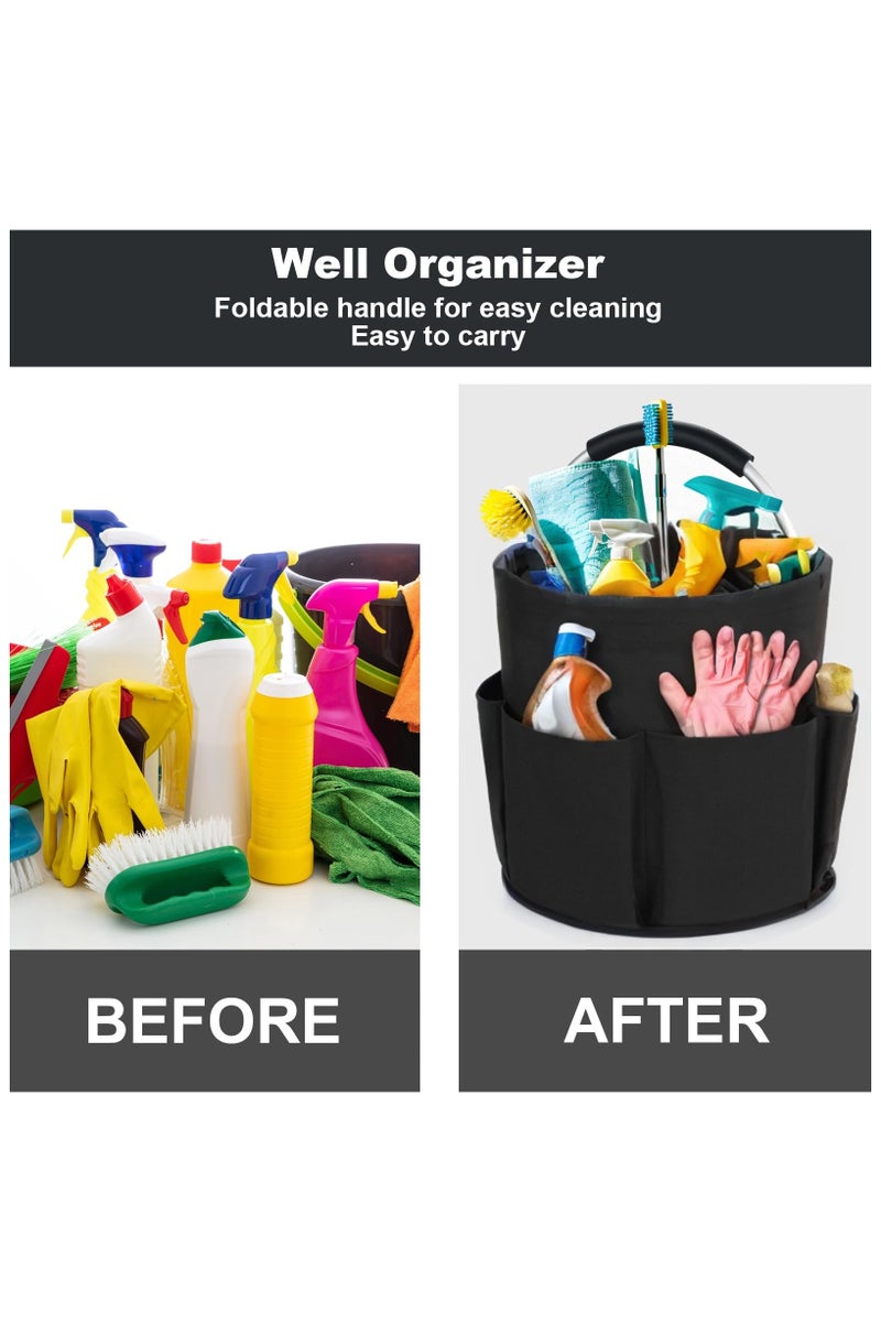 Cleaning Caddy with Handle, Cleaning Products Organiser, 17L Foldable Storage Basket, Cleaning Caddy Organiser, Portable Multi Cleaning Bucket Bag for Home, Garden (Black) - Image 3