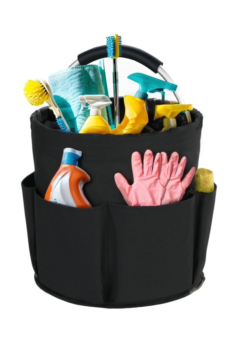 Cleaning Caddy with Handle, Cleaning Products Organiser, 17L Foldable Storage Basket, Cleaning Caddy Organiser, Portable Multi Cleaning Bucket Bag for Home, Garden (Black) - Image 1