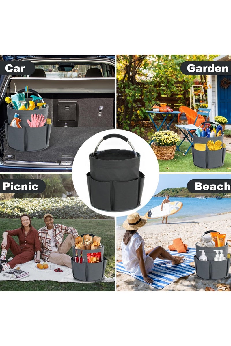 Cleaning Caddy with Handle, Cleaning Products Organiser, 17L Foldable Storage Basket, Cleaning Caddy Organiser, Portable Multi Cleaning Bucket Bag for Home, Garden (Black) - Image 2