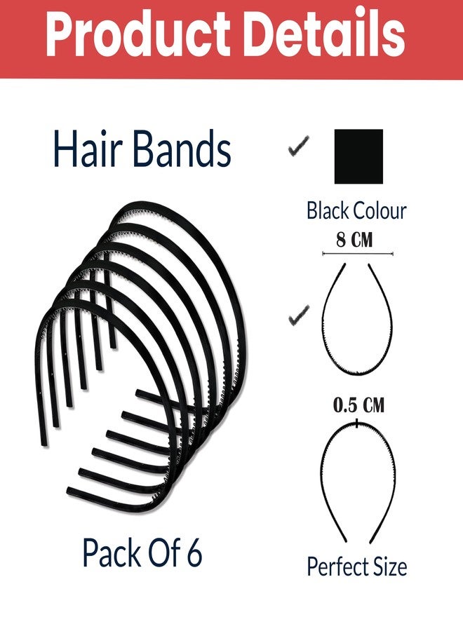 TEMPERIA (6pcs) Hair Band For Girls Women & Kids - Fancy & Stylish Hairband Headband Cute Accessories - Black - Image 2