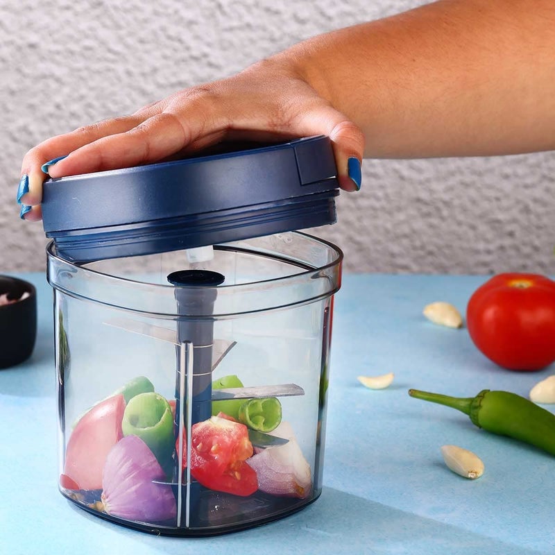 Avenn 1000 ML Compact Chopper with 3 Blades effortlessly Chopping Big Size Kitchen Dori Handy Vegetable and Fruit Manual Onion Dry Fruit Salad Maker Vegetable Quick Chopper Multicolor - Image 4