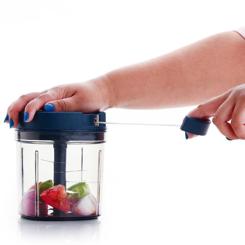 Avenn 1000 ML Compact Chopper with 3 Blades effortlessly Chopping Big Size Kitchen Dori Handy Vegetable and Fruit Manual Onion Dry Fruit Salad Maker Vegetable Quick Chopper Multicolor - Image 5