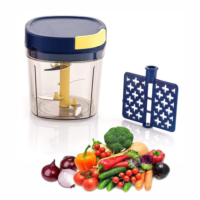 Avenn 1000 ML Compact Chopper with 3 Blades effortlessly Chopping Big Size Kitchen Dori Handy Vegetable and Fruit Manual Onion Dry Fruit Salad Maker Vegetable Quick Chopper Multicolor - Image 3