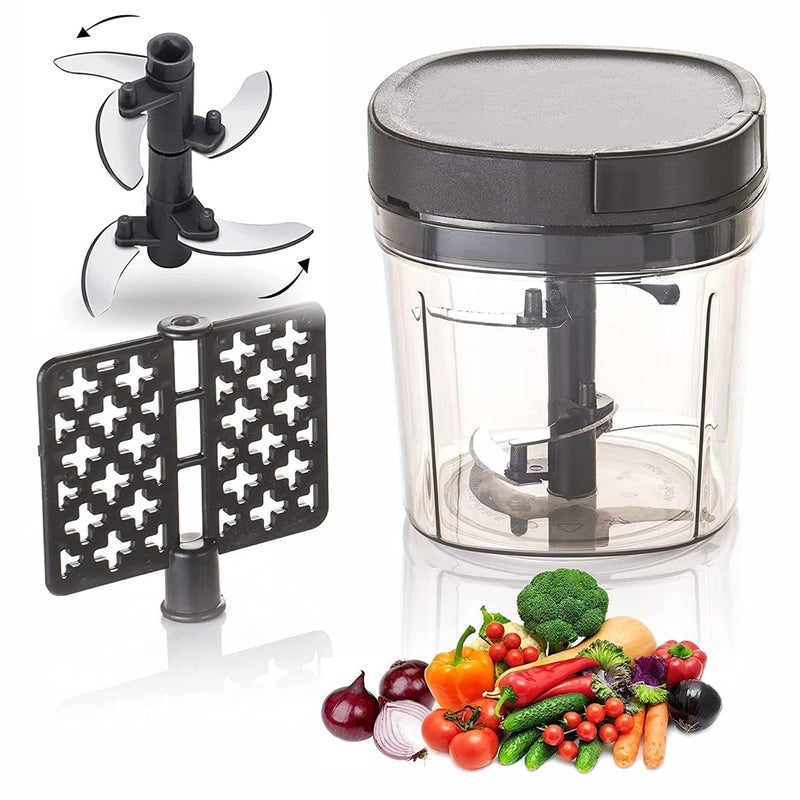 Avenn 1000 ML Compact Chopper with 3 Blades effortlessly Chopping Big Size Kitchen Dori Handy Vegetable and Fruit Manual Onion Dry Fruit Salad Maker Vegetable Quick Chopper Multicolor - Image 2