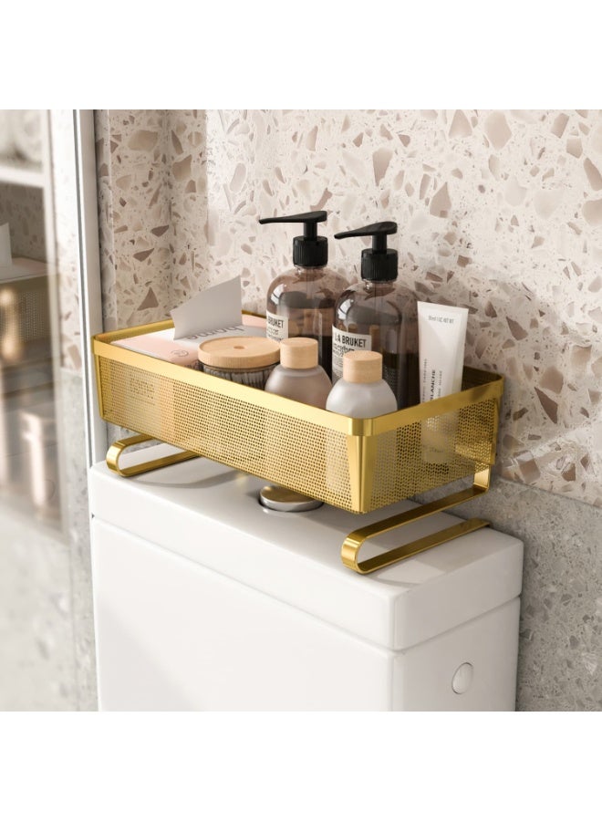 Smart Storage Over Tank Toilet Storage Rack Carbon Steel Bathroom  Organizer – Gold Rack with Dual Support Legs – Heavy Duty Gold Shelf. - Image 2