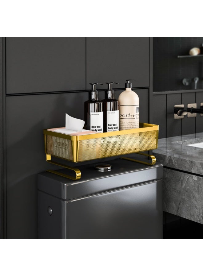 Smart Storage Over Tank Toilet Storage Rack Carbon Steel Bathroom  Organizer – Gold Rack with Dual Support Legs – Heavy Duty Gold Shelf. - Image 5