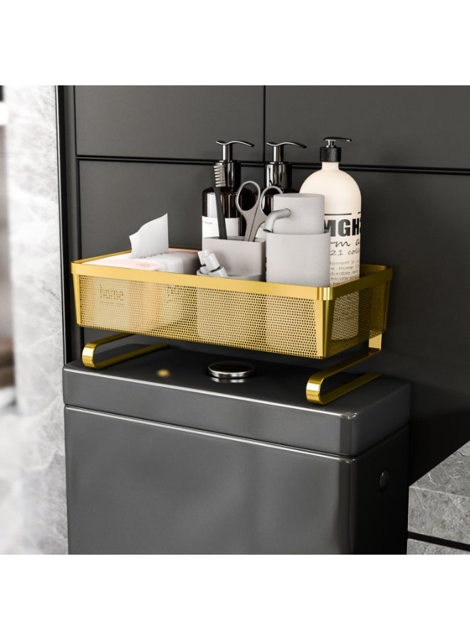 Smart Storage Over Tank Toilet Storage Rack Carbon Steel Bathroom  Organizer – Gold Rack with Dual Support Legs – Heavy Duty Gold Shelf. - Image 3