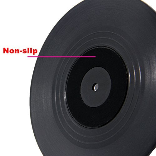 DuoMuo Coaster Set of 6 Colorful Vinyl Record Disk Coasters With Funny Labels-Tabletop Protection Prevents Furniture Damage - Image 4