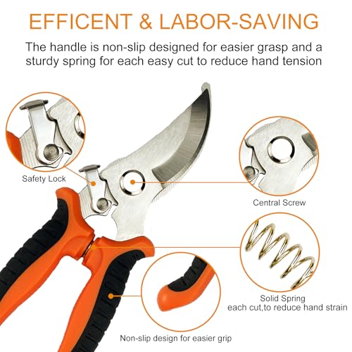 lengnoyp Pruning Shears, 5 Pack Garden Shears with Gardening gloves, Clippers Handheld, Stainless Steel Garden Snips, Lengnoyp Pruners for Gardening - Image 4
