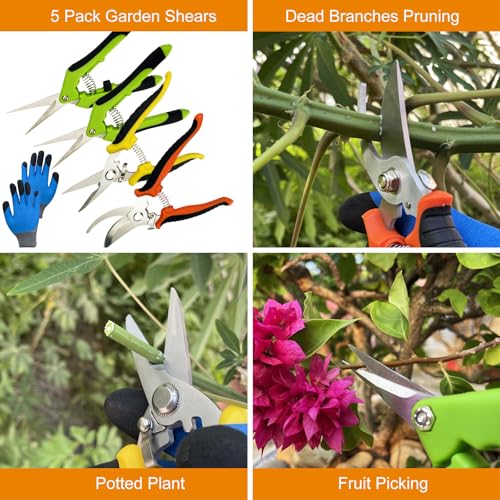 lengnoyp Pruning Shears, 5 Pack Garden Shears with Gardening gloves, Clippers Handheld, Stainless Steel Garden Snips, Lengnoyp Pruners for Gardening - Image 2