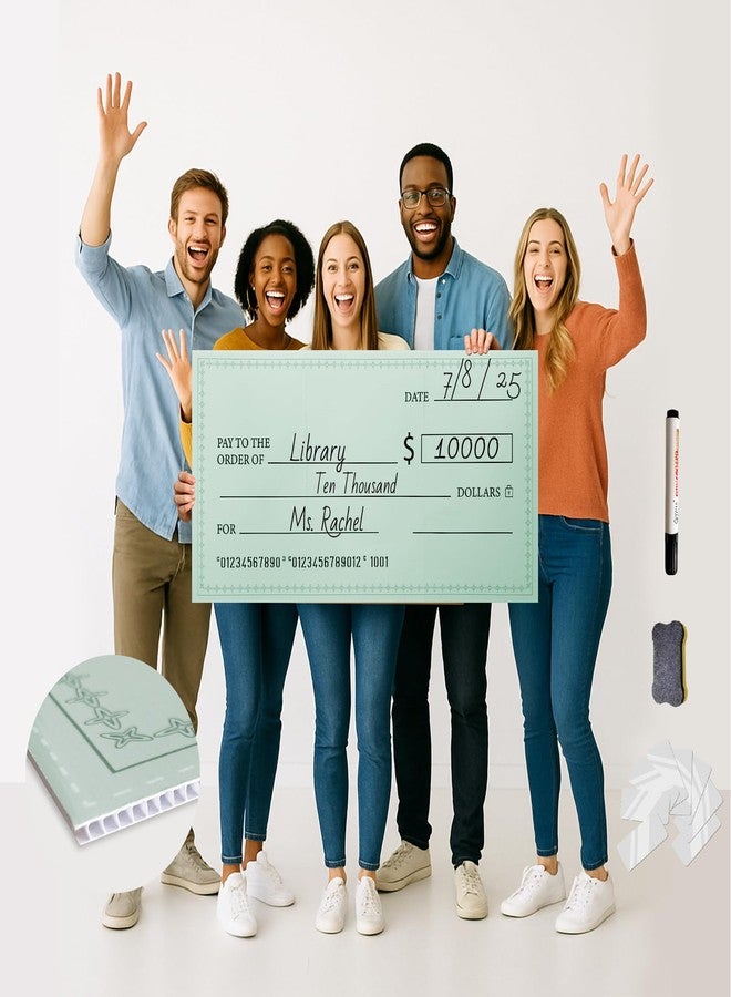 AMOILS 30 x 16 Inches Foldable Giant Check for Presentations, Dry Erase Big Blank Check, Large Fake Check, Oversized Checks for Fundraisers, Prizes, Awards,Retirement, Charity & Donation Events - Image 1