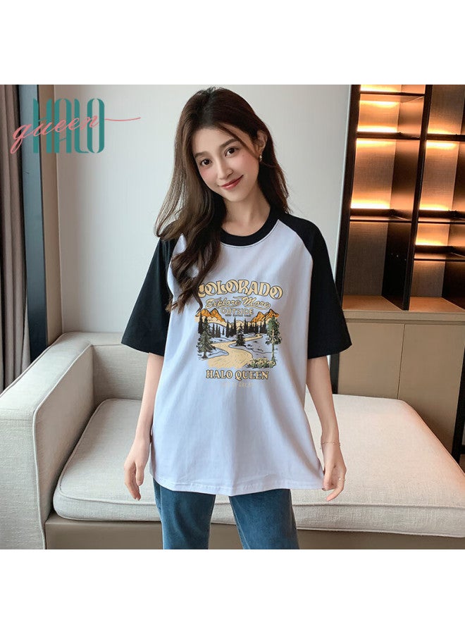 HALOQUEEN Halo Queen Short-sleeve T-shirt For Women, Summer Korean-style Floral Print Half-sleeve Trendy Top For Women - Image 2