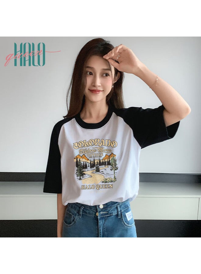 HALOQUEEN Halo Queen Short-sleeve T-shirt For Women, Summer Korean-style Floral Print Half-sleeve Trendy Top For Women - Image 4