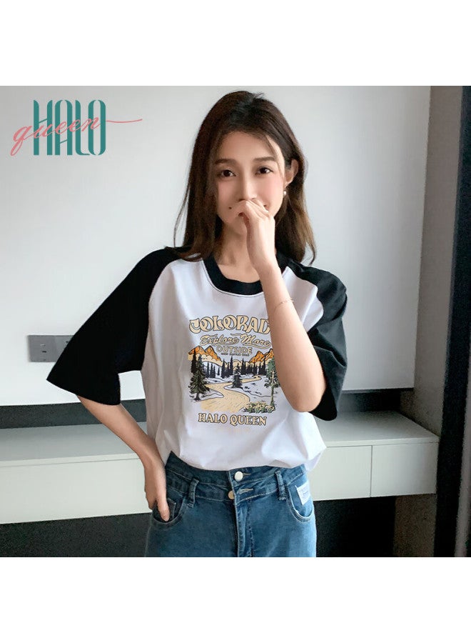 HALOQUEEN Halo Queen Short-sleeve T-shirt For Women, Summer Korean-style Floral Print Half-sleeve Trendy Top For Women - Image 3