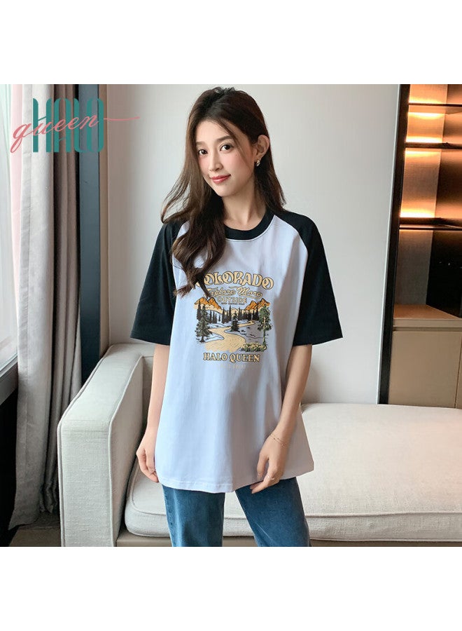 HALOQUEEN Halo Queen Short-sleeve T-shirt For Women, Summer Korean-style Floral Print Half-sleeve Trendy Top For Women - Image 5