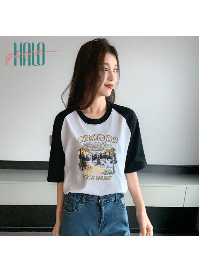 HALOQUEEN Halo Queen Short-sleeve T-shirt For Women, Summer Korean-style Floral Print Half-sleeve Trendy Top For Women - Image 1