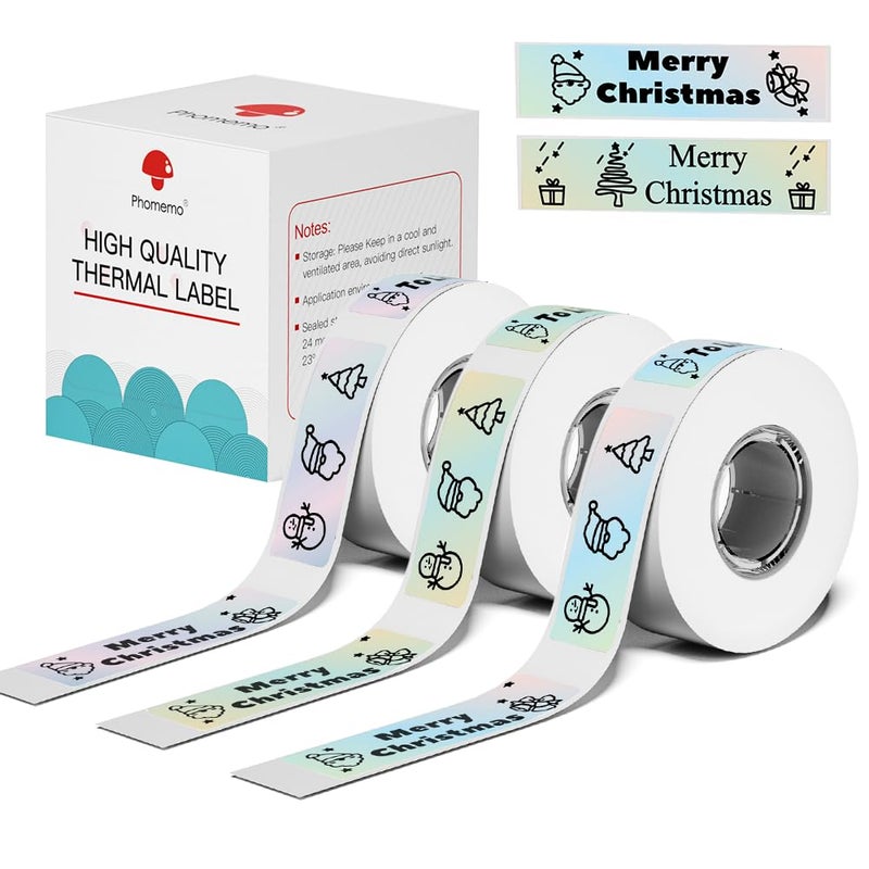 Phomemo D30 Label Tapes for School Classroom Item Name Tag Stickers, Black on Mermaid Color Sticker Thermal Paper Self-Adhesive Label Maker Tape, 12 x 40mm (3/8" x 11/2") 160 Tapes/Roll, 3-Roll - Image 1