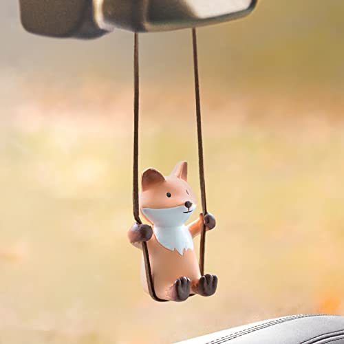 YGMONER Cute Swinging Fox Car Rear View Mirror Hanging Accessories Funny Car Interior Decor Gifts for Women Men (Fox) - Image 1