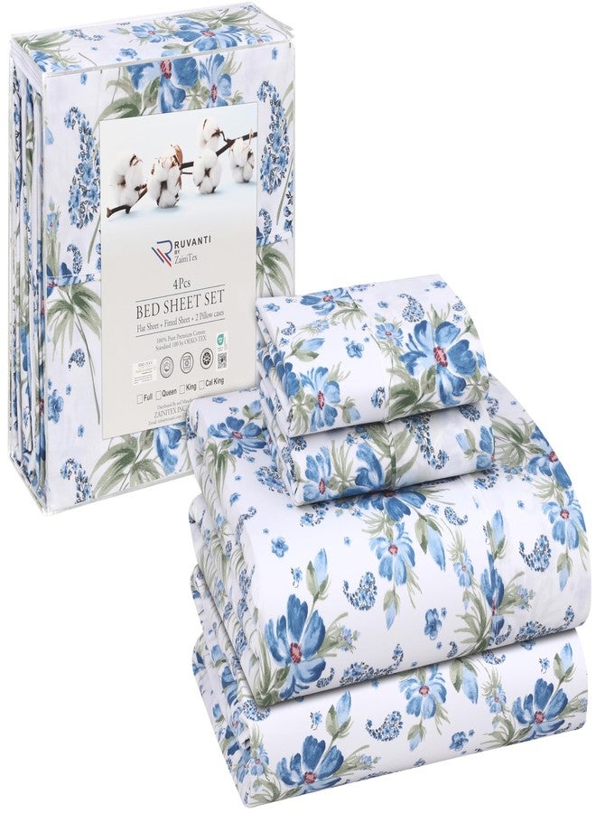 RUVANTI 100% Cotton King Size Sheets Set, 4 Pieces, Soft & Breathable Percale Weave Bedding, Deep Pocket 16", Hotel Standard, Crisp Cool Feel, Durable, Perfect Floral Bed Sheet, Paislyona - Image 1