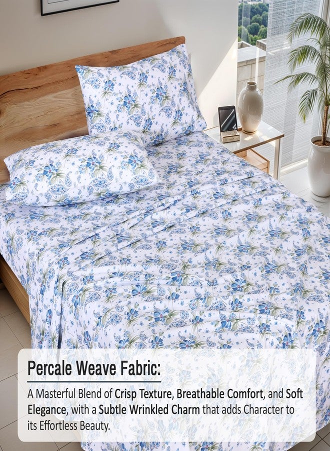 RUVANTI 100% Cotton King Size Sheets Set, 4 Pieces, Soft & Breathable Percale Weave Bedding, Deep Pocket 16", Hotel Standard, Crisp Cool Feel, Durable, Perfect Floral Bed Sheet, Paislyona - Image 3