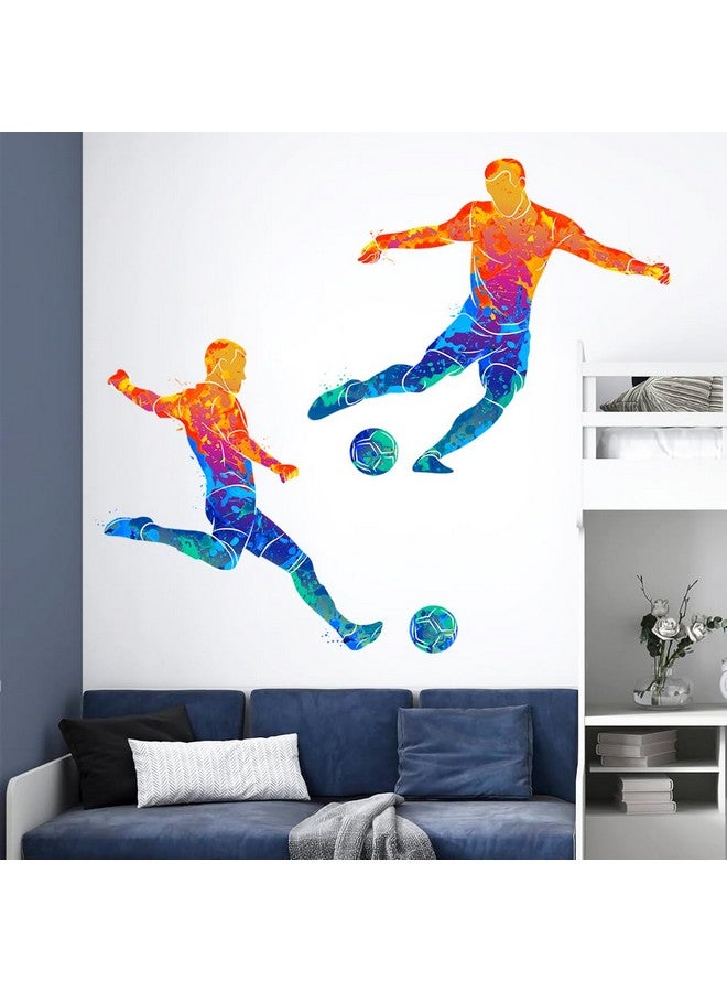 WOYINIS Watercolor Soccer Player Wall Decals Peel & Stick Sports Player Silhouette Wall Decals Football Wall Stickers Decor Art for Kids Bedroom Playroom Nursery Wall Murals - Image 1
