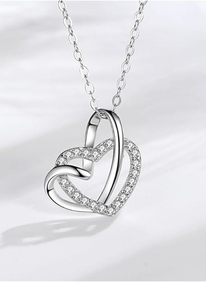 Mike Music - 925 Sterling Silver Heart-Shaped Crystal Pendant Necklace with Twist Rope Chain - Image 1