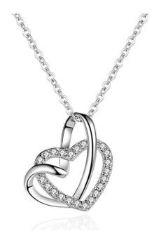 925 Sterling Silver Heart-Shaped Crystal Pendant Necklace with Twist Rope Chain