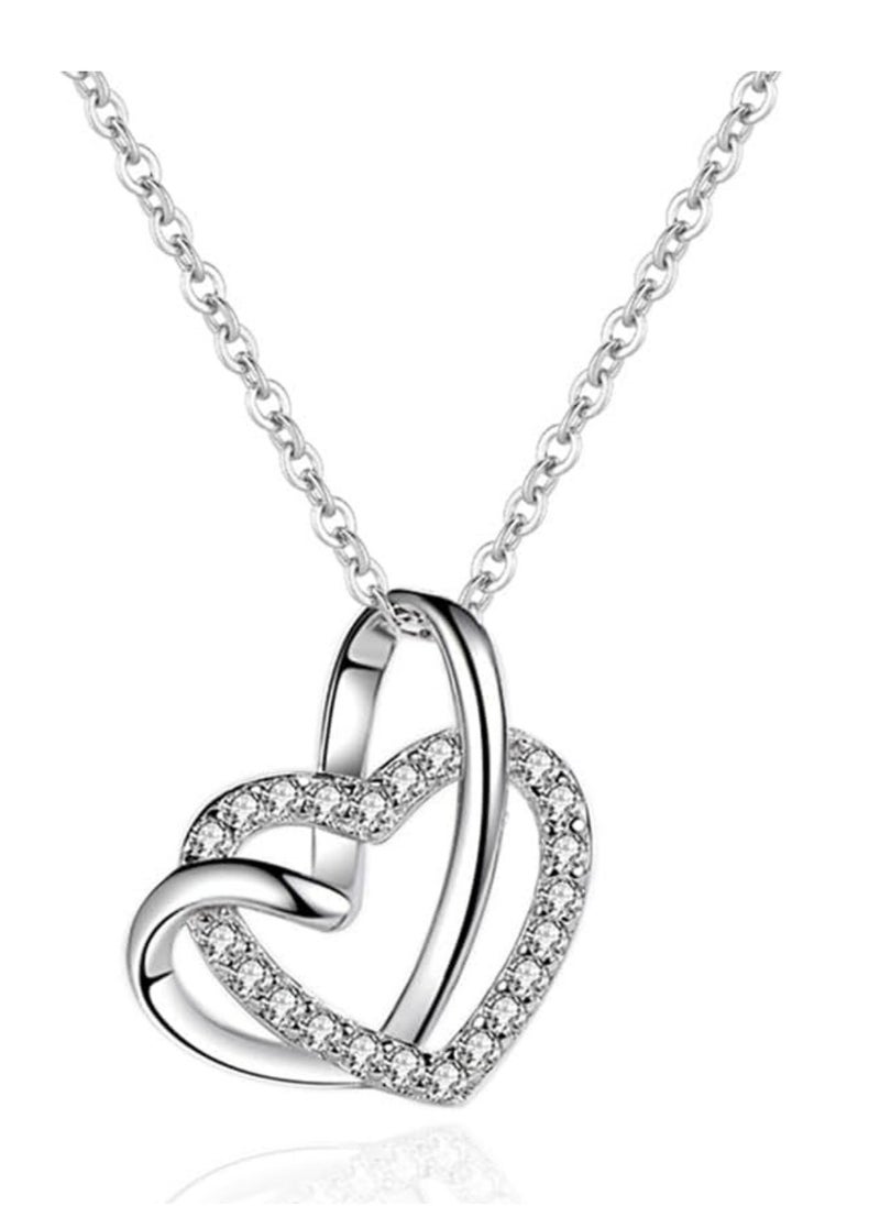 Mike Music - 925 Sterling Silver Heart-Shaped Crystal Pendant Necklace with Twist Rope Chain - Image 1