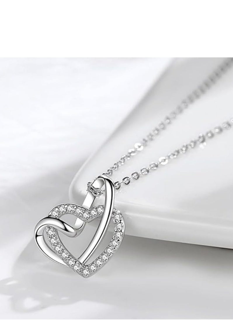 Mike Music - 925 Sterling Silver Heart-Shaped Crystal Pendant Necklace with Twist Rope Chain - Image 1