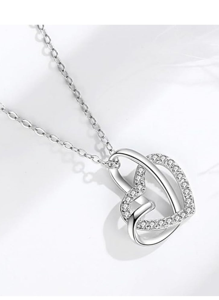 Mike Music - 925 Sterling Silver Heart-Shaped Crystal Pendant Necklace with Twist Rope Chain - Image 1