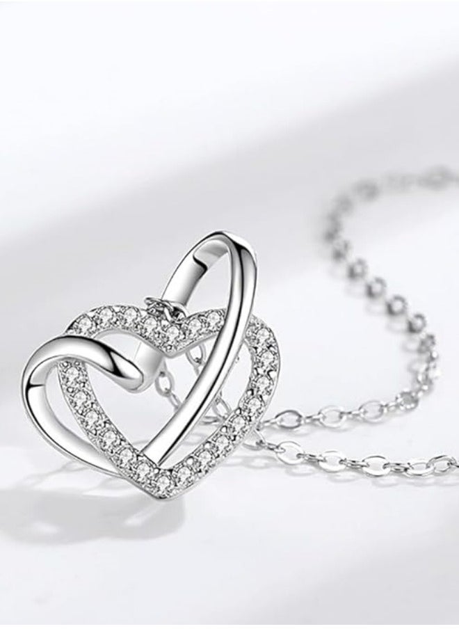 Mike Music - 925 Sterling Silver Heart-Shaped Crystal Pendant Necklace with Twist Rope Chain - Image 1