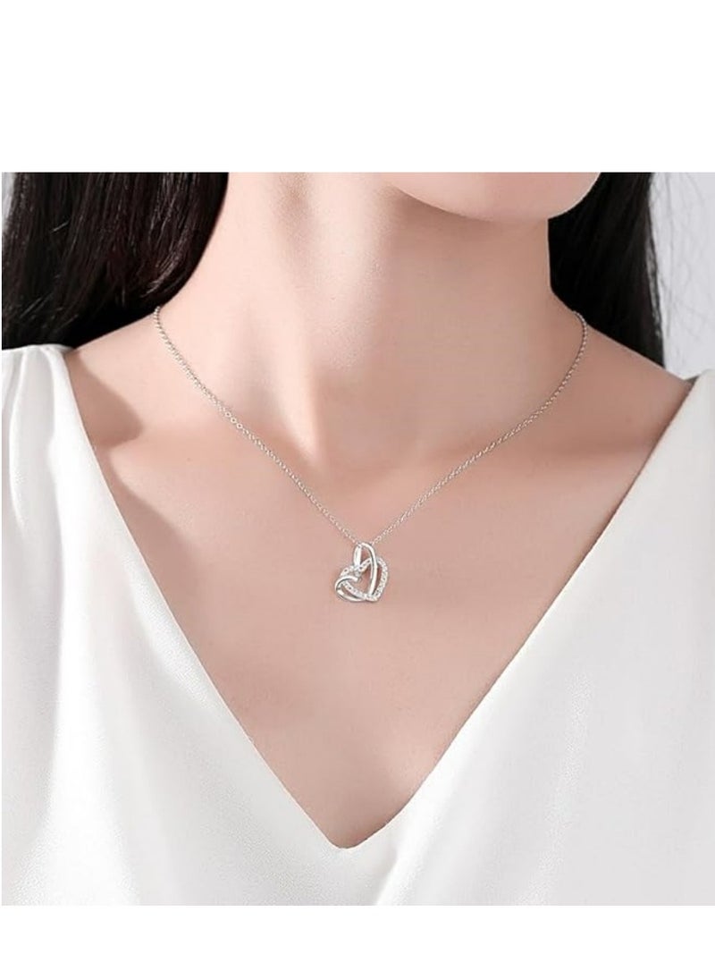 Mike Music - 925 Sterling Silver Heart-Shaped Crystal Pendant Necklace with Twist Rope Chain - Image 1