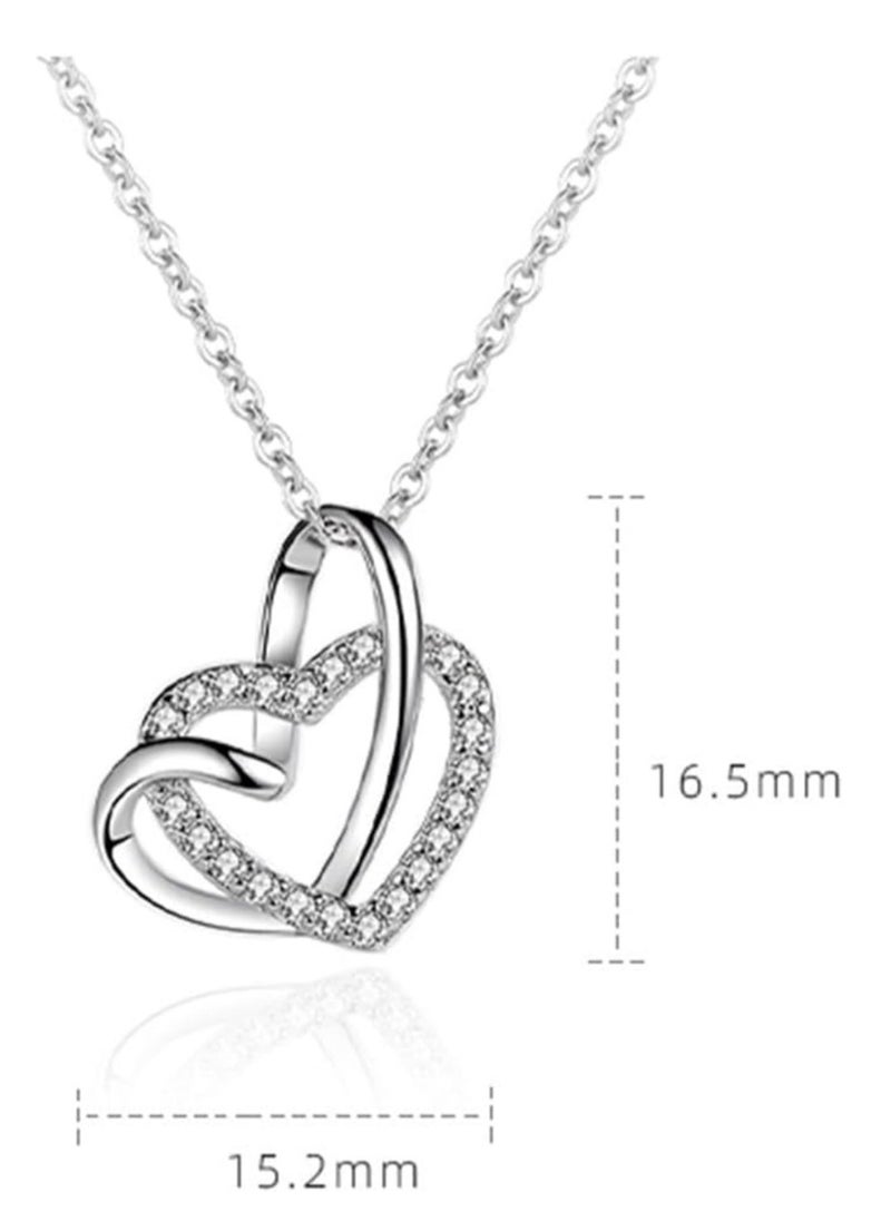 Mike Music - 925 Sterling Silver Heart-Shaped Crystal Pendant Necklace with Twist Rope Chain - Image 1