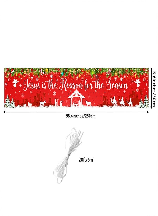 Lecheme Large Christmas Banner Jesus Is the Reason for the Season Banner 8.2x1.6 ft Christmas Fence Backdrop Outdoor Xmas Winter Holiday Decorations - Image 2