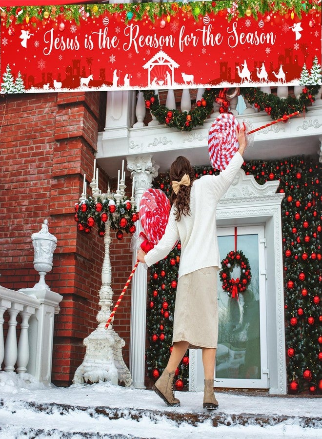 Lecheme Large Christmas Banner Jesus Is the Reason for the Season Banner 8.2x1.6 ft Christmas Fence Backdrop Outdoor Xmas Winter Holiday Decorations - Image 3