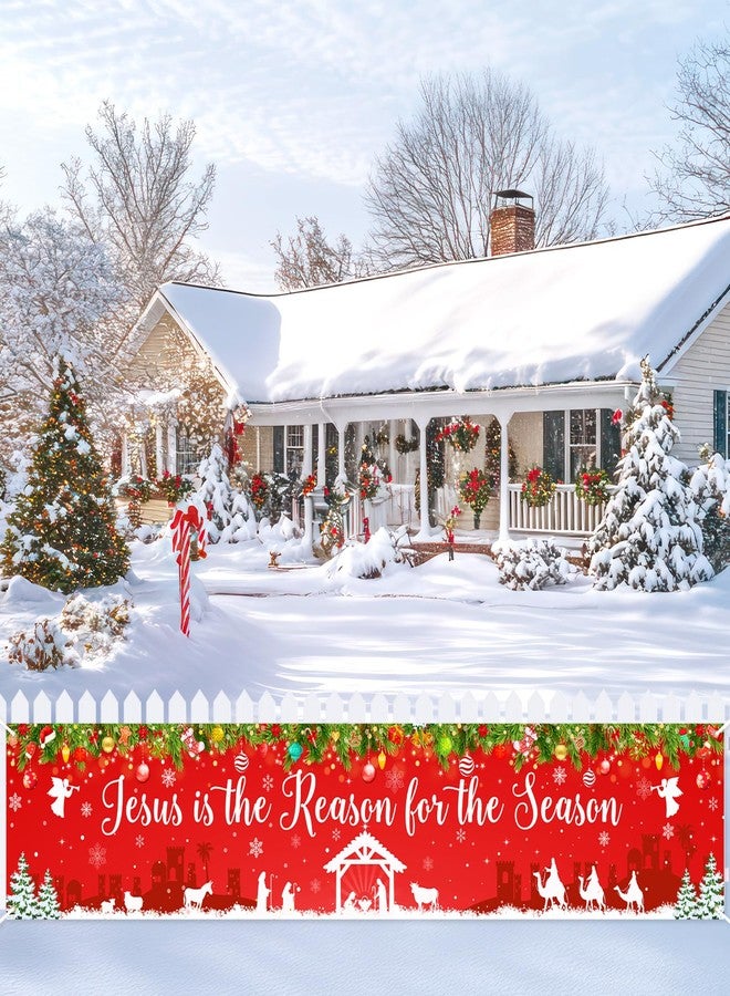 Lecheme Large Christmas Banner Jesus Is the Reason for the Season Banner 8.2x1.6 ft Christmas Fence Backdrop Outdoor Xmas Winter Holiday Decorations - Image 4