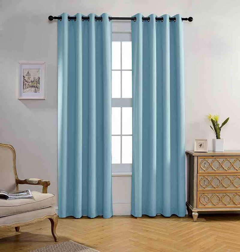 MIUCO Blackout Curtains Room Darkening Curtains Textured Grommet Panels for Living Room 2 Panels 52x84 Inch Long Sky Blue - Image 1
