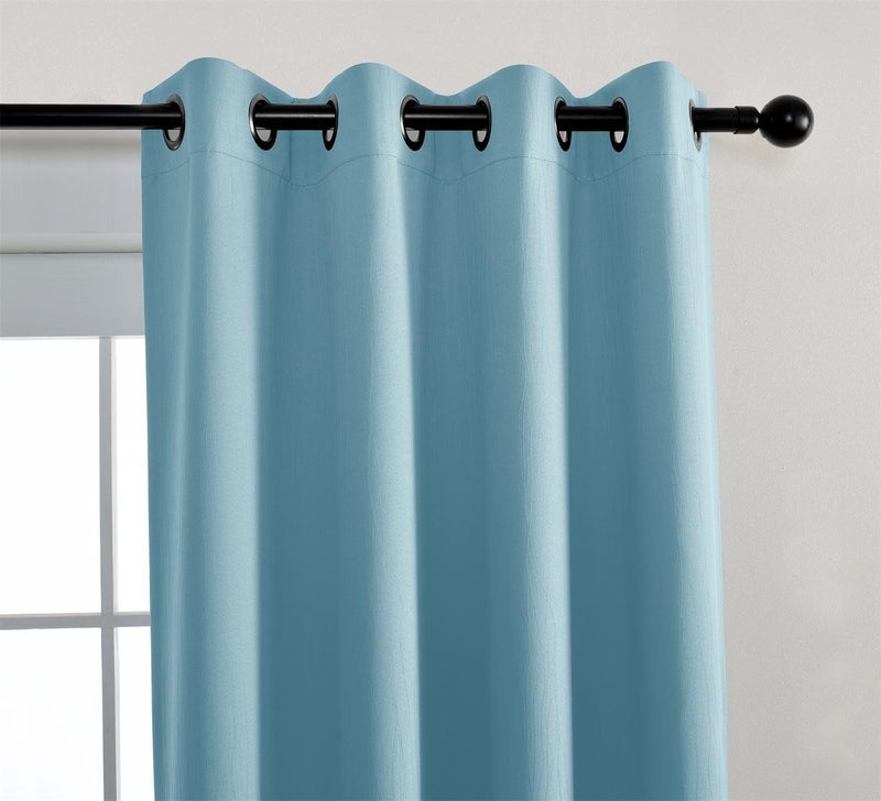 MIUCO Blackout Curtains Room Darkening Curtains Textured Grommet Panels for Living Room 2 Panels 52x84 Inch Long Sky Blue - Image 2