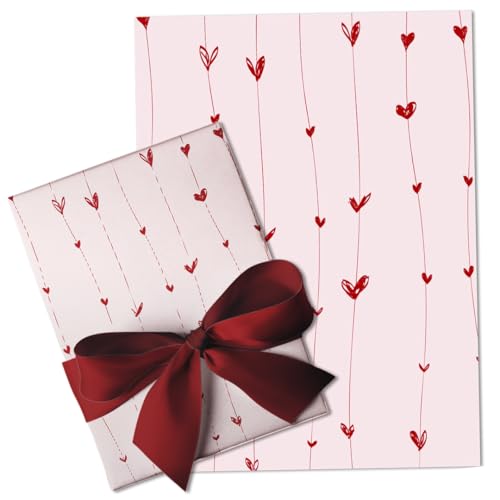 Festiko® Red Heart Gift Wrapping Paper Sheets (Pack of 10 Sheets), Valentine's Day Wrapping Paper, Love Theme Printed Wrapping Papers - Image 1