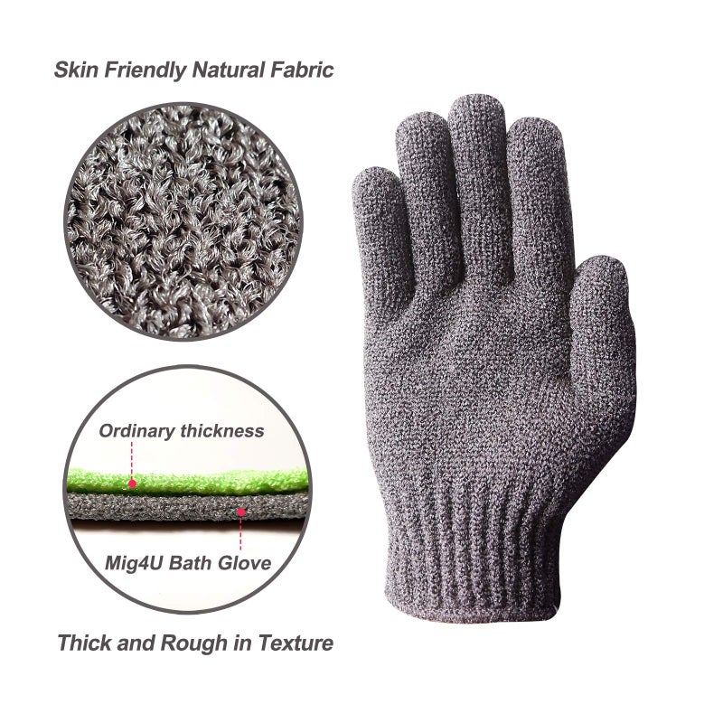 MIG4U Shower Exfoliating Scrub Gloves Medium to Heavy Bathing Gloves Body Wash Dead Skin Removal Deep Cleansing Sponge Loofah for Women and Men 1 Pair Gray - Image 2