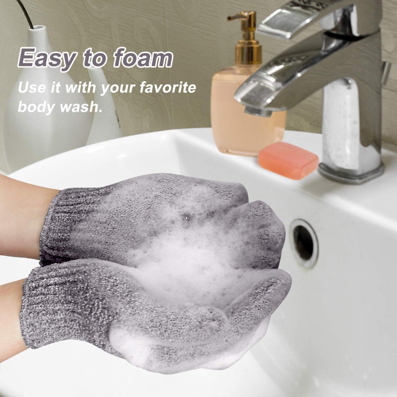 MIG4U Shower Exfoliating Scrub Gloves Medium to Heavy Bathing Gloves Body Wash Dead Skin Removal Deep Cleansing Sponge Loofah for Women and Men 1 Pair Gray - Image 5