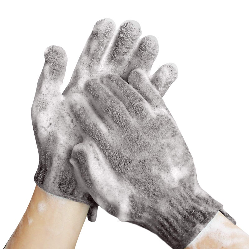 MIG4U Shower Exfoliating Scrub Gloves Medium to Heavy Bathing Gloves Body Wash Dead Skin Removal Deep Cleansing Sponge Loofah for Women and Men 1 Pair Gray - Image 1